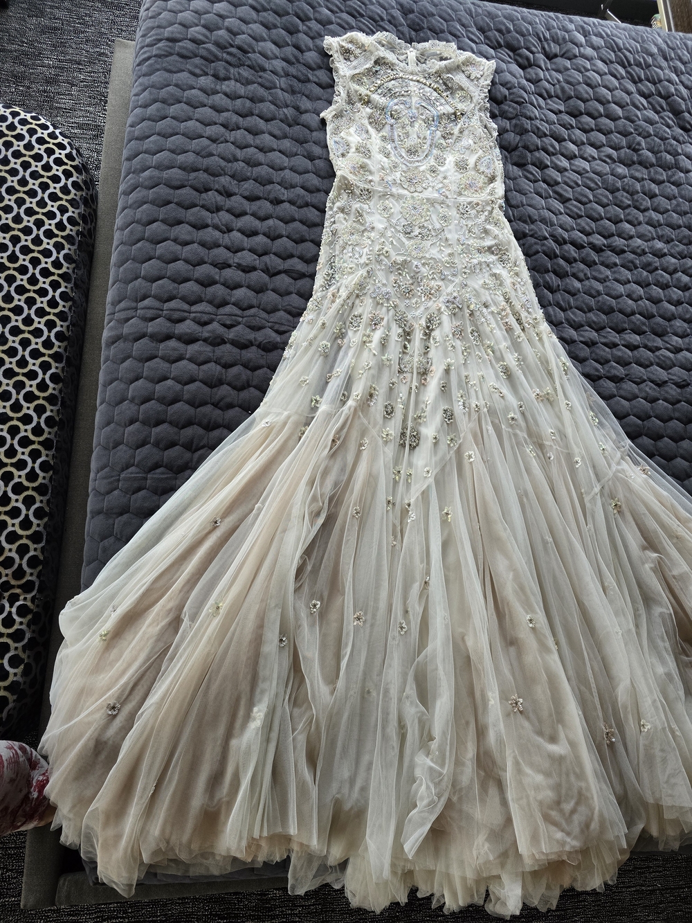Needle & Thread Bridal Sequin and Lace Embellished Dress in Ivory
